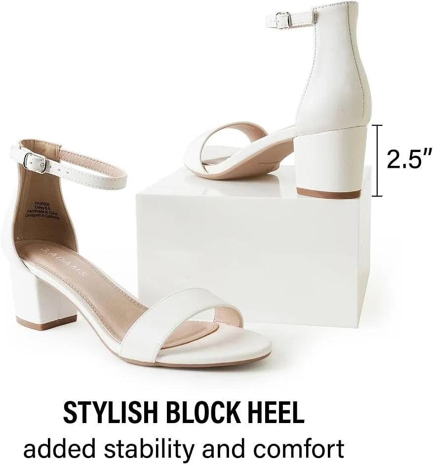 J. Adams Daisy Heeled Sandals - Ankle Strap Low Block, Open Toe Dress Pumps, Chunky Heels - Dressy Shoes for Women - Bridal, Wedding, Summer Sandals