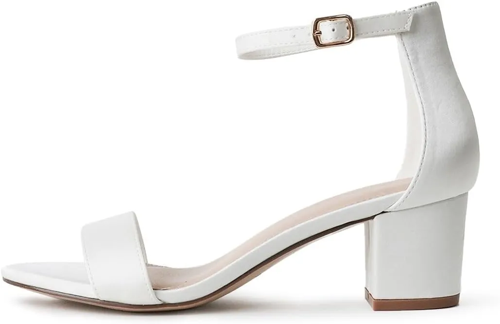 J. Adams Daisy Heeled Sandals - Ankle Strap Low Block, Open Toe Dress Pumps, Chunky Heels - Dressy Shoes for Women - Bridal, Wedding, Summer Sandals