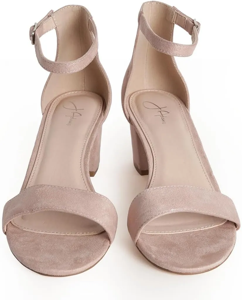 J. Adams Daisy Heeled Sandals - Ankle Strap Low Block, Open Toe Dress Pumps, Chunky Heels - Dressy Shoes for Women - Bridal, Wedding, Summer Sandals