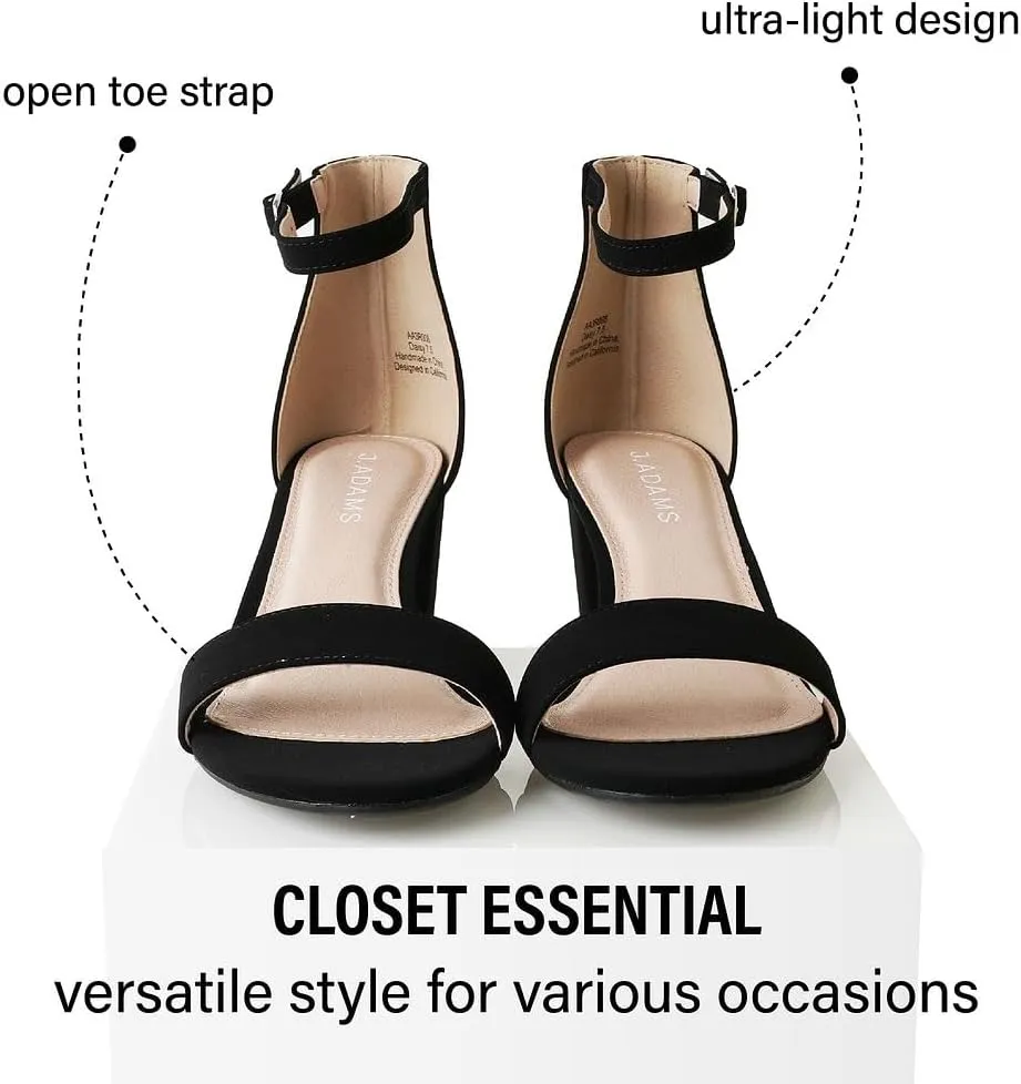 J. Adams Daisy Heeled Sandals - Ankle Strap Low Block, Open Toe Dress Pumps, Chunky Heels - Dressy Shoes for Women - Bridal, Wedding, Summer Sandals