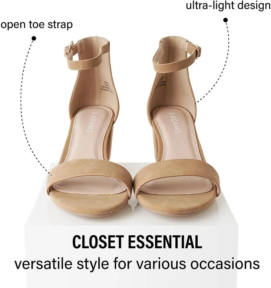 J. Adams Daisy Heeled Sandals - Ankle Strap Low Block, Open Toe Dress Pumps, Chunky Heels - Dressy Shoes for Women - Bridal, Wedding, Summer Sandals