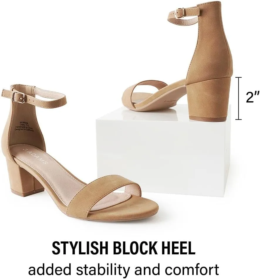 J. Adams Daisy Heeled Sandals - Ankle Strap Low Block, Open Toe Dress Pumps, Chunky Heels - Dressy Shoes for Women - Bridal, Wedding, Summer Sandals