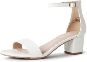 J. Adams Daisy Heeled Sandals - Ankle Strap Low Block, Open Toe Dress Pumps, Chunky Heels - Dressy Shoes for Women - Bridal, Wedding, Summer Sandals