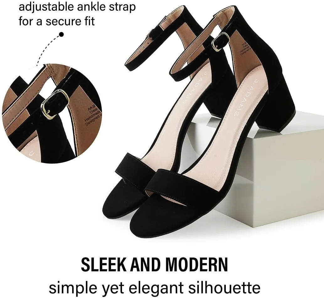 J. Adams Daisy Heeled Sandals - Ankle Strap Low Block, Open Toe Dress Pumps, Chunky Heels - Dressy Shoes for Women - Bridal, Wedding, Summer Sandals
