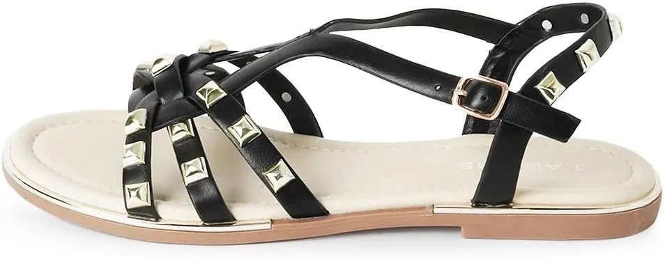 J. Adams Women's Strappy Flat Sandals with Gold Studs – Comfortable and Stylish Summer Footwear