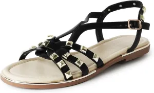 J. Adams Women's Strappy Flat Sandals with Gold Studs – Comfortable and Stylish Summer Footwear