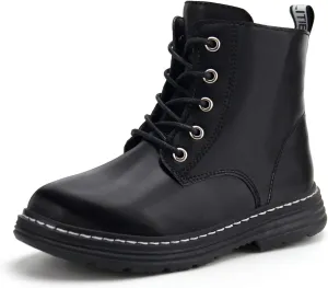 JABASIC Girls Boys Ankle Boots Lace-Up Waterproof Work Boots with Side Zipper