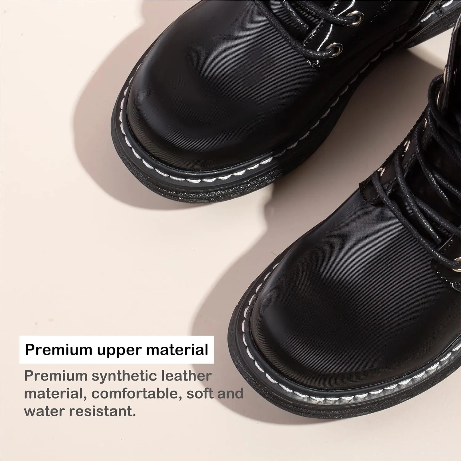 JABASIC Girls Boys Ankle Boots Lace-Up Waterproof Work Boots with Side Zipper