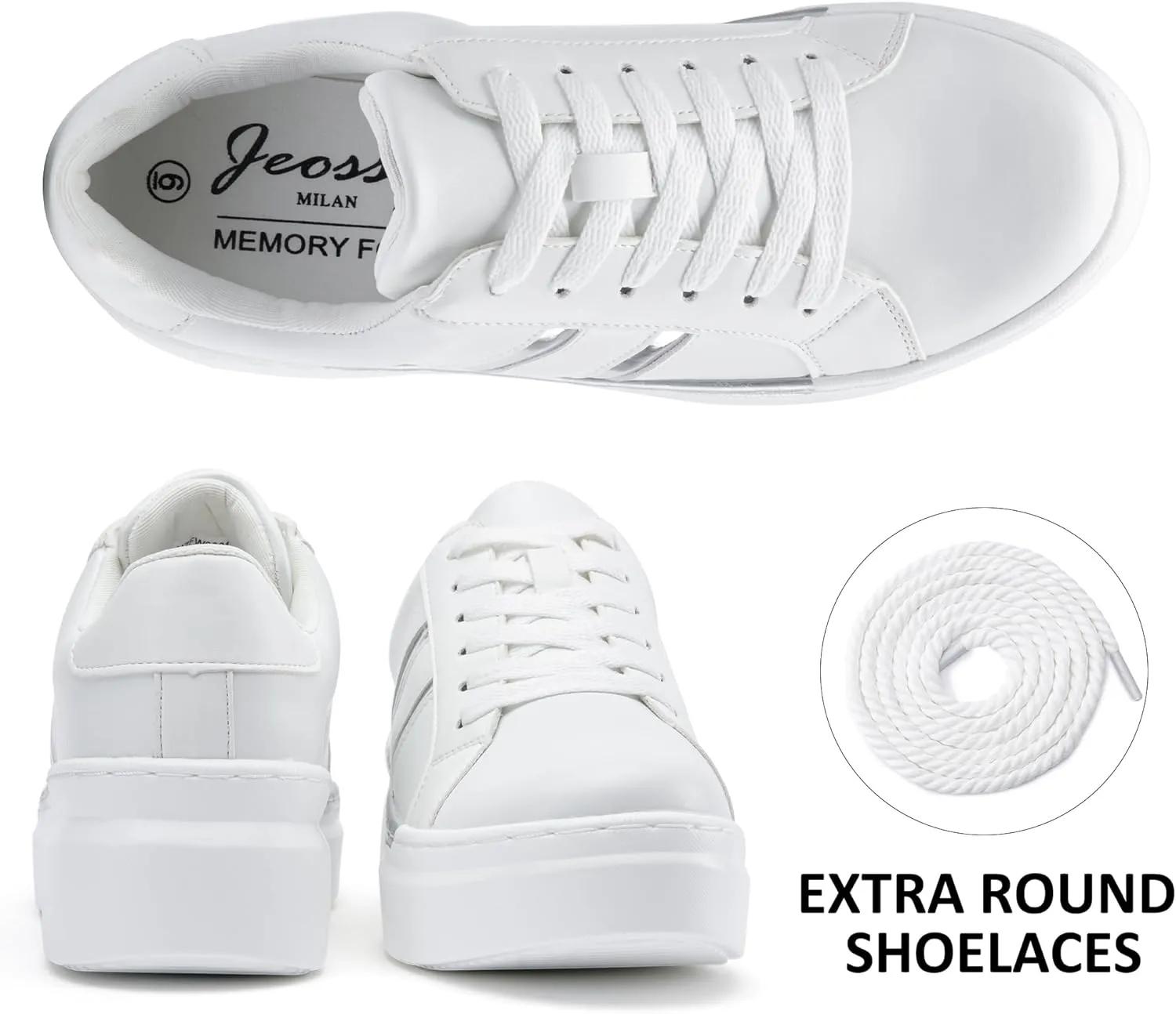 Jeossy Women's Platform Chunky White Casual Sneakers, Comfort 8028 Trendy Sneakers So Light Weight
