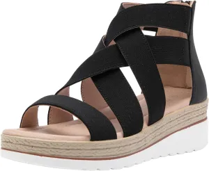 Jeossy Women's Platform Wedge Sandals White Pu Strappy Summer 866 Sandals Dressy with Zipper