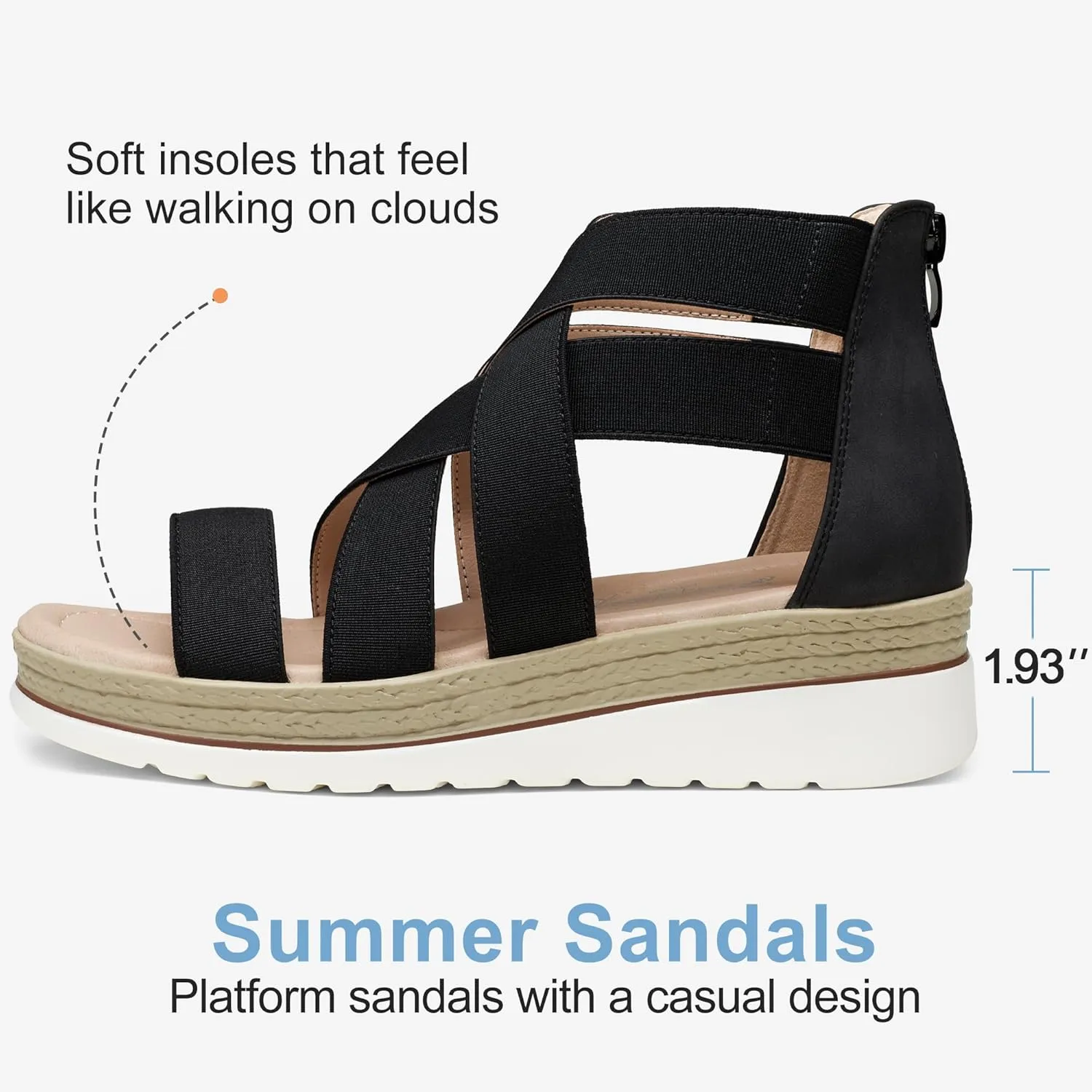 Jeossy Women's Platform Wedge Sandals White Pu Strappy Summer 866 Sandals Dressy with Zipper