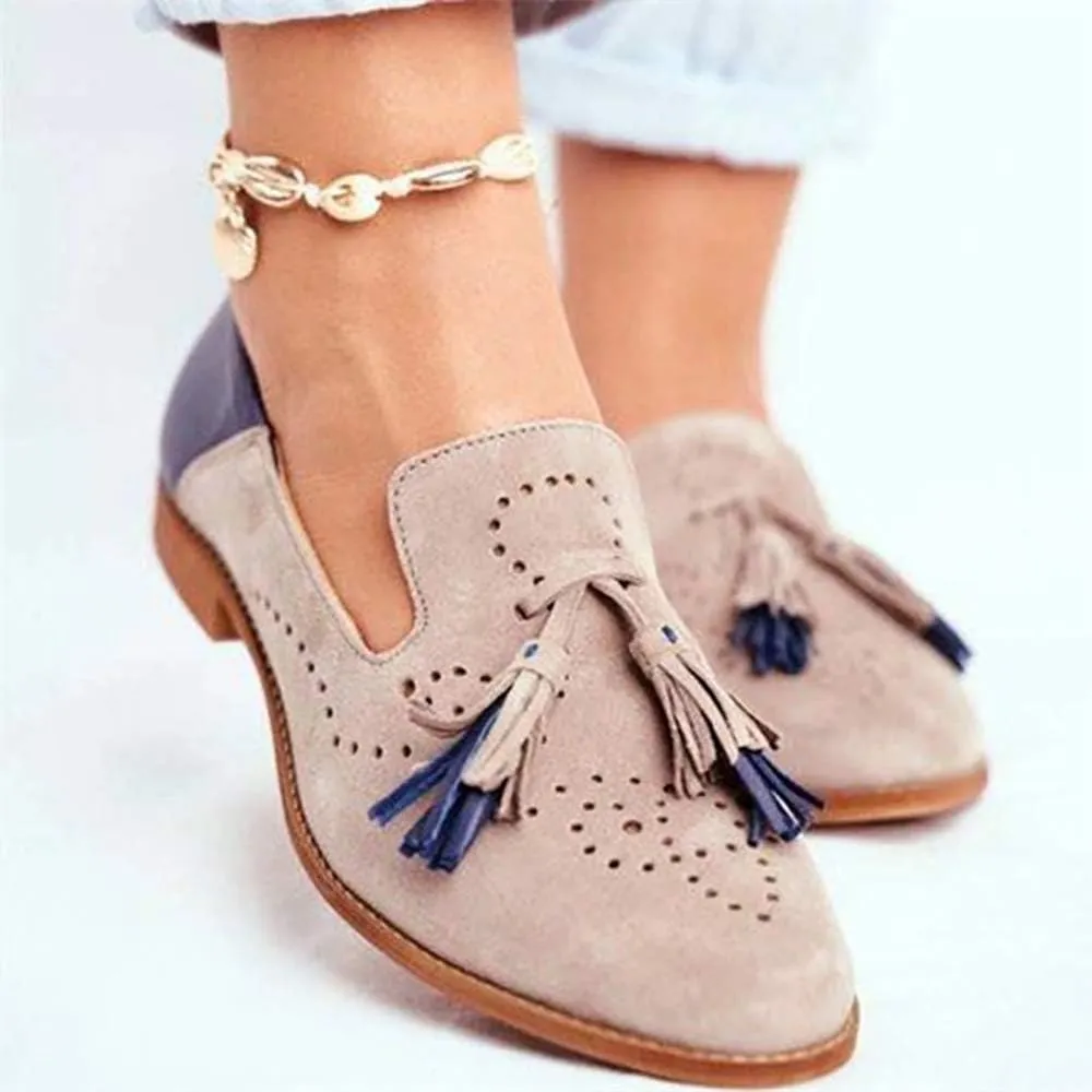 JITUUE Ladies Bullock Carved Fringe Casual Hollow Shoes