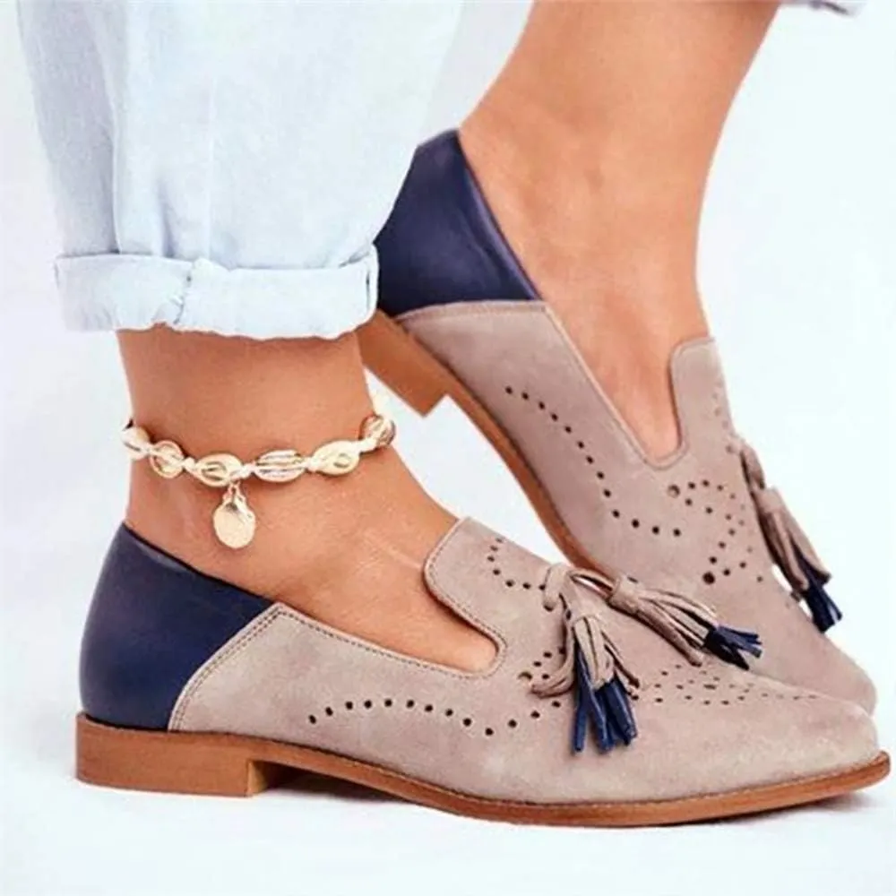 JITUUE Ladies Bullock Carved Fringe Casual Hollow Shoes