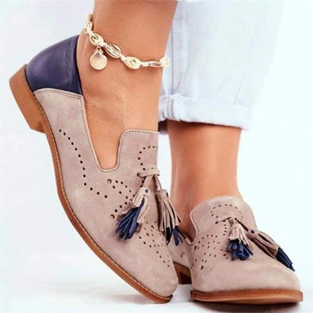 JITUUE Ladies Bullock Carved Fringe Casual Hollow Shoes