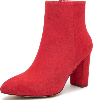Jiu du Ankle Boots for Women Chunky Heel GoGo Boots Pointed Toe Side Zipper Dressy Go Go Short Booties