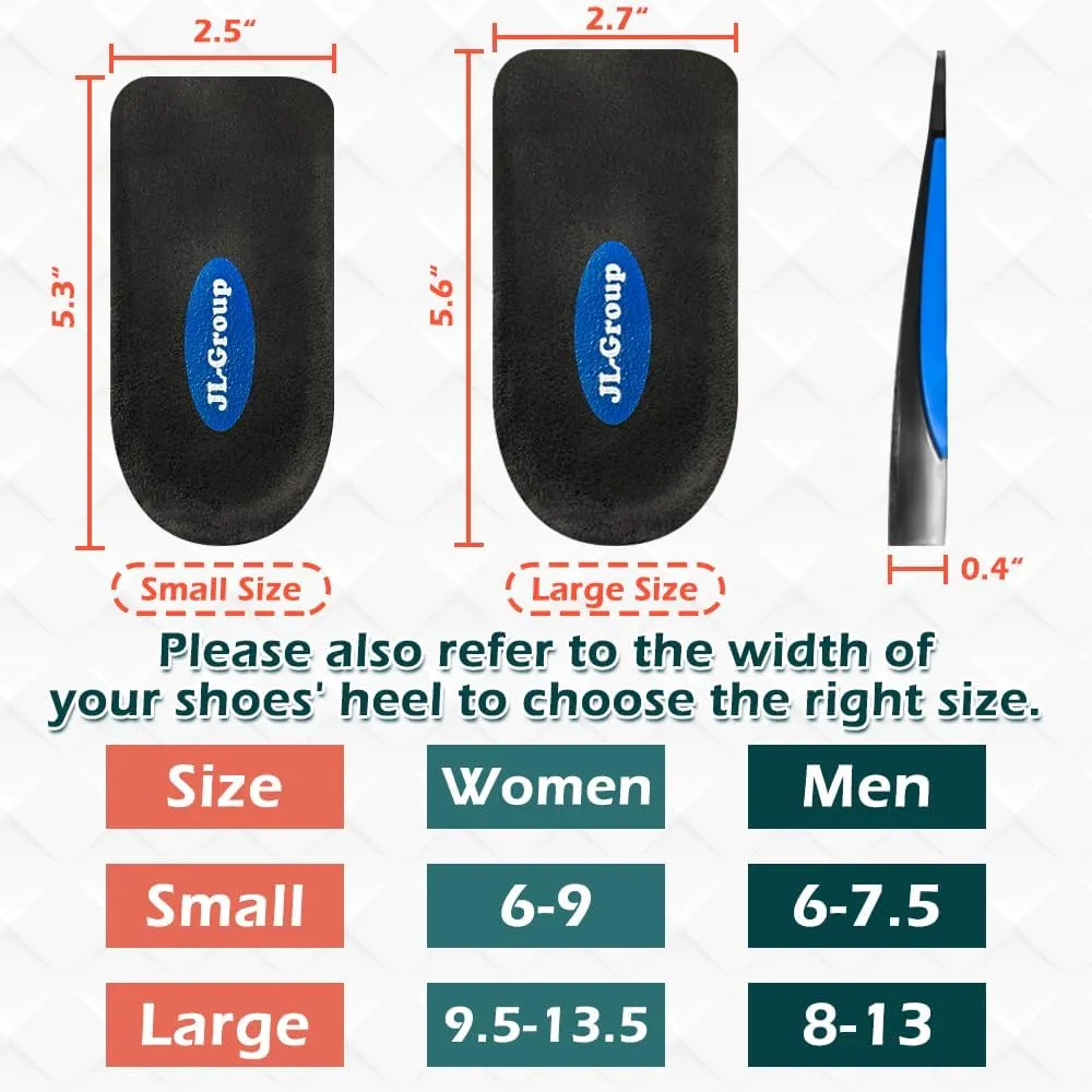 JL-Group Orthopedic Heel Inserts, Shock Absorption and Heel Support Insoles for Achilles Tendonitis, Plantar Fasciitis, Heel Lifts Cushions for Heel Pain Relief (Large: Women 9.5-13.5, Men 8-13)