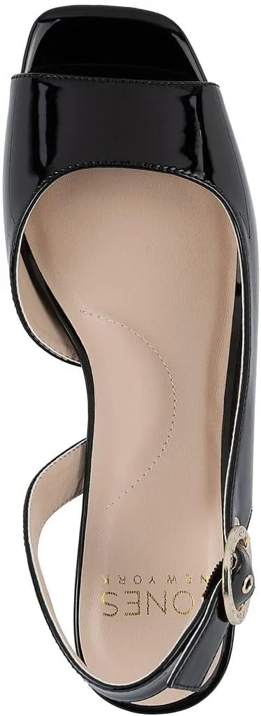 Jones New York Women's Patent Slingback Heeled Sandals | Block Heel Dress Shoes with Buckle | Open-Toe/Closed-Toe Elegant & Comfortable Footwear for Formal Events, Parties & Weddings