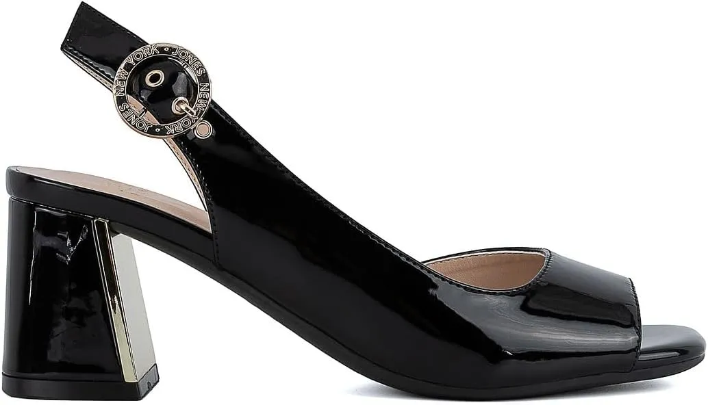 Jones New York Women's Patent Slingback Heeled Sandals | Block Heel Dress Shoes with Buckle | Open-Toe/Closed-Toe Elegant & Comfortable Footwear for Formal Events, Parties & Weddings