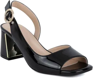 Jones New York Women's Patent Slingback Heeled Sandals | Block Heel Dress Shoes with Buckle | Open-Toe/Closed-Toe Elegant & Comfortable Footwear for Formal Events, Parties & Weddings