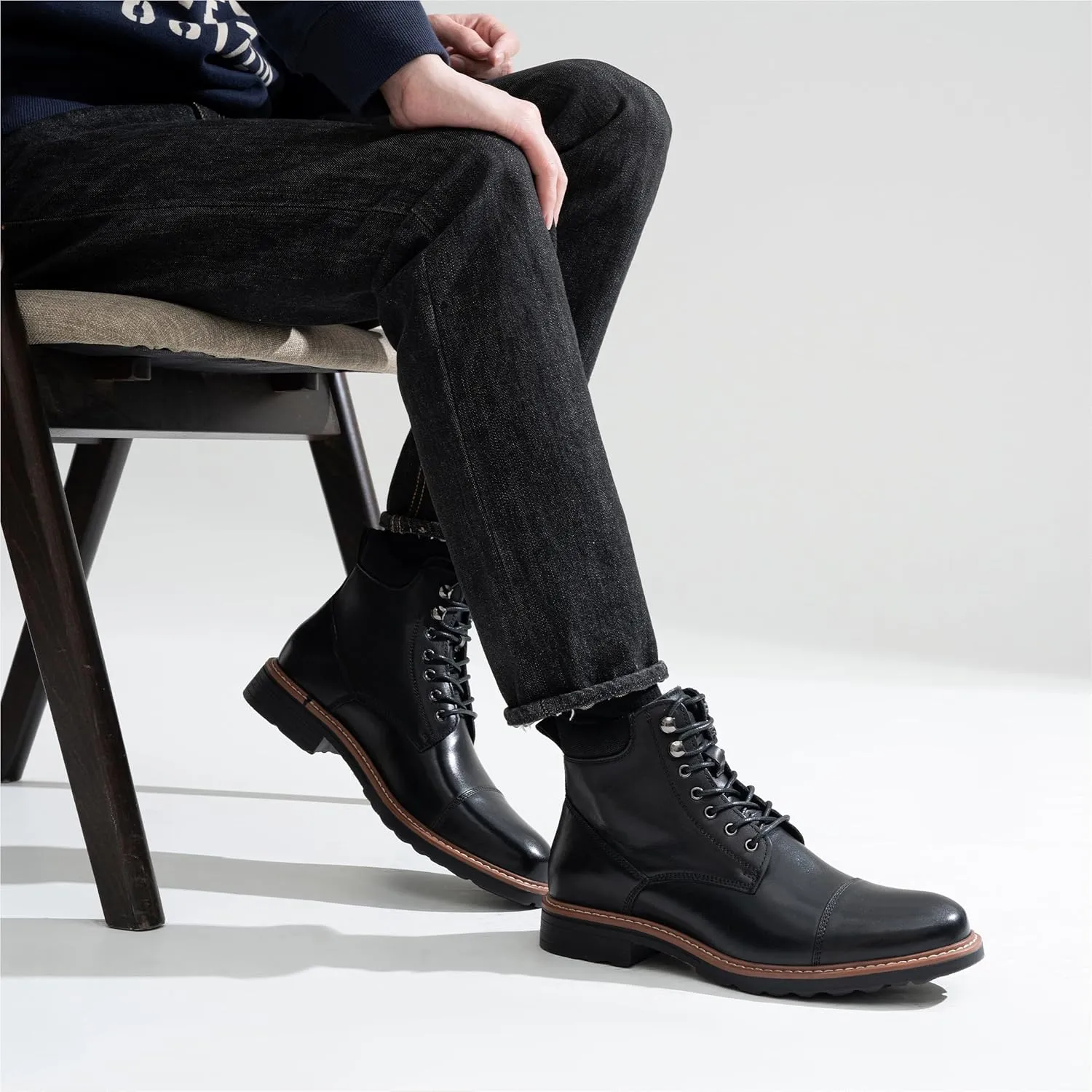 Jousen Mens Chukka Boots Leather Dress Boots for Men Retro Ankle Boots Mens High Top Boots