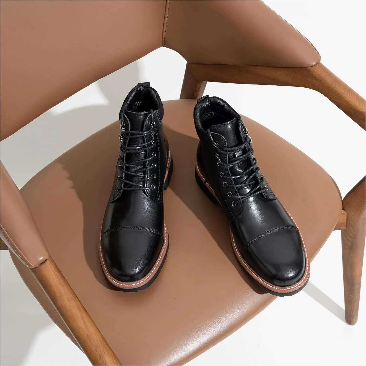 Jousen Mens Chukka Boots Leather Dress Boots for Men Retro Ankle Boots Mens High Top Boots