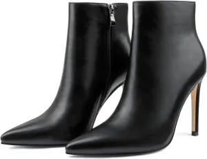 JOY IN LOVE Women's Ankle Boots 4 inch Stiletto High Heels Pointed Toe Zipper Boots