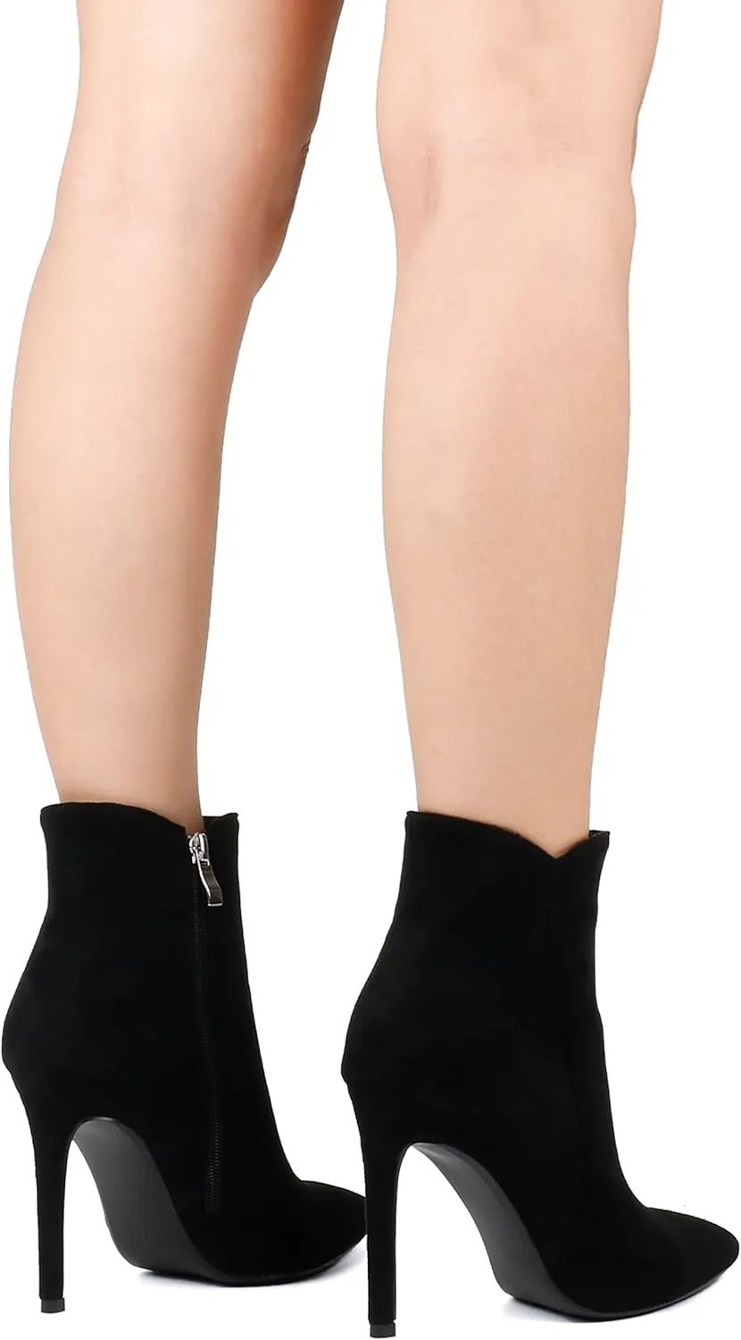 JOY IN LOVE Women's Ankle Boots 4 inch Stiletto High Heels Pointed Toe Zipper Boots