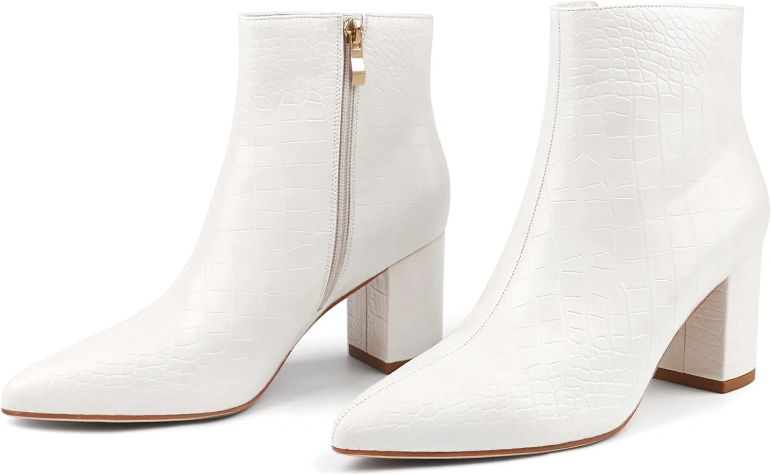JOY IN LOVE Women's Ankle Boots Chunky Block Heel Pointed Toe Zipper Boots
