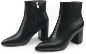JOY IN LOVE Women's Ankle Boots Chunky Block Heel Pointed Toe Zipper Boots