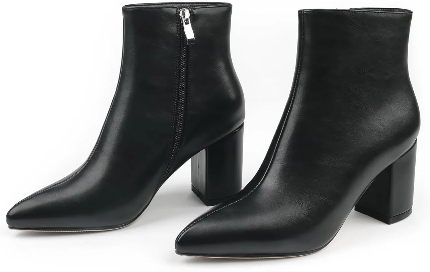 JOY IN LOVE Women's Ankle Boots Chunky Block Heel Pointed Toe Zipper Boots