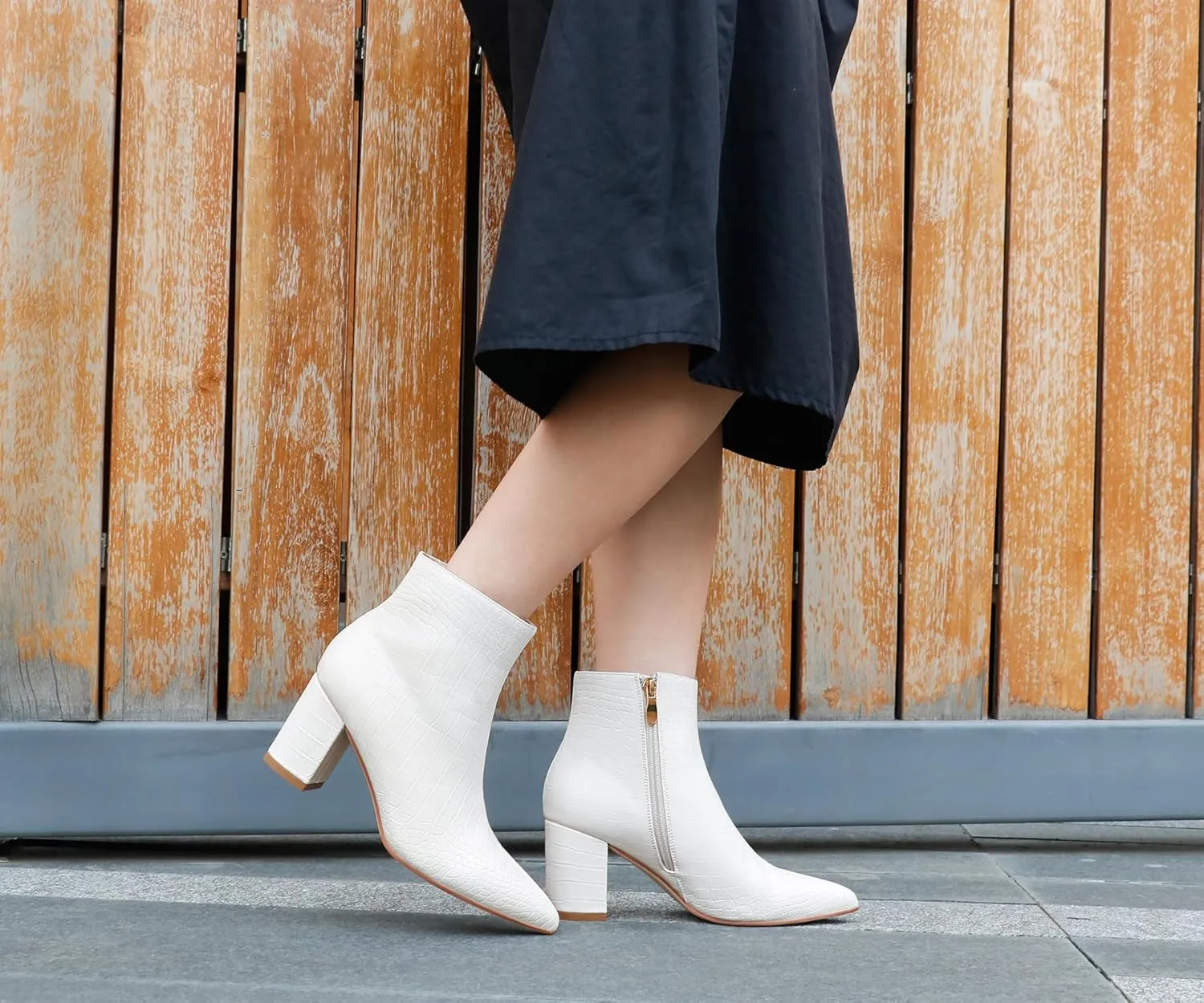 JOY IN LOVE Women's Ankle Boots Chunky Block Heel Pointed Toe Zipper Boots