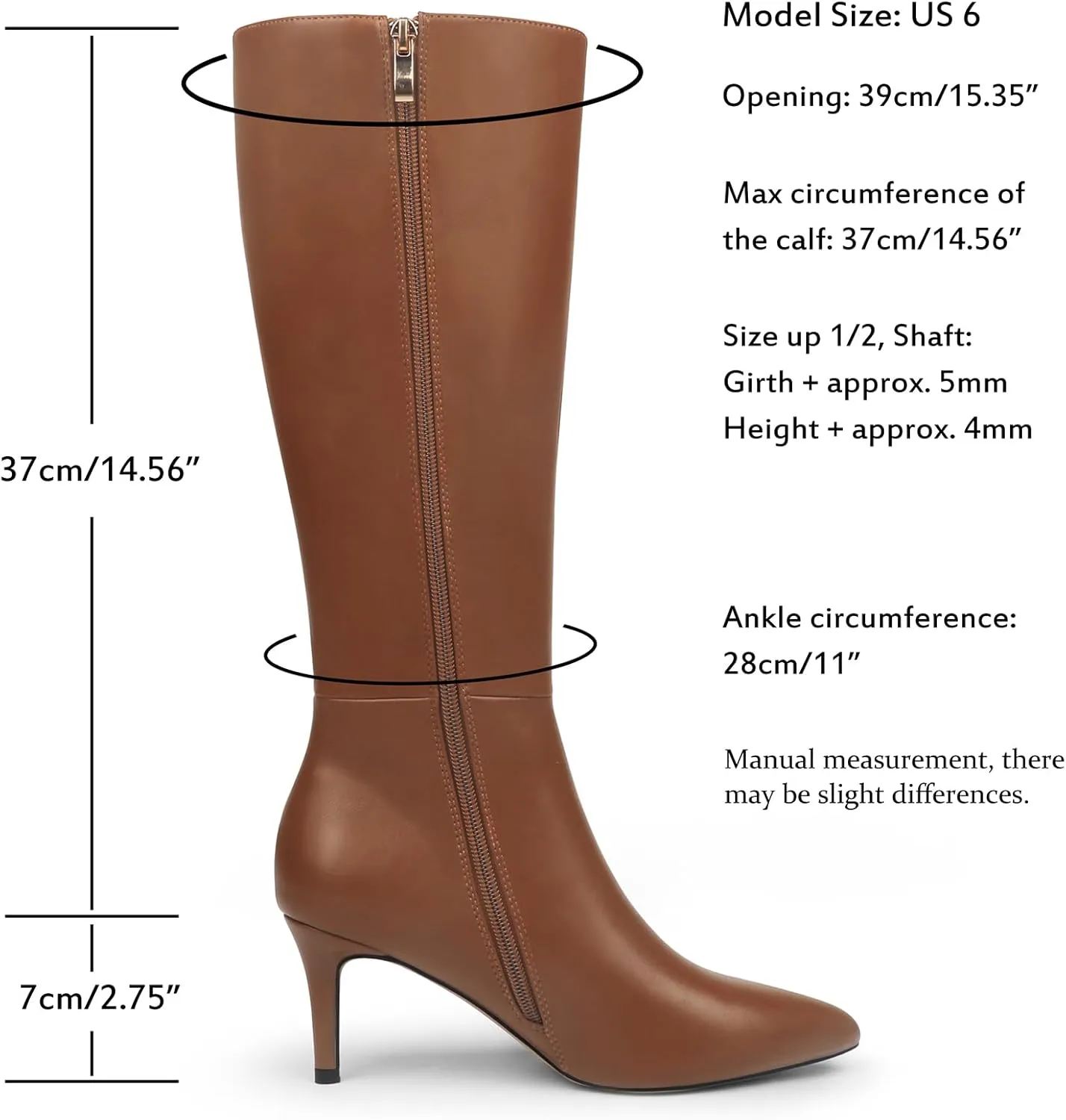 JOY IN LOVE Women's Knee High Tall Boots 2.75" Stiletto Heel Pointed Toe Zipper Boots