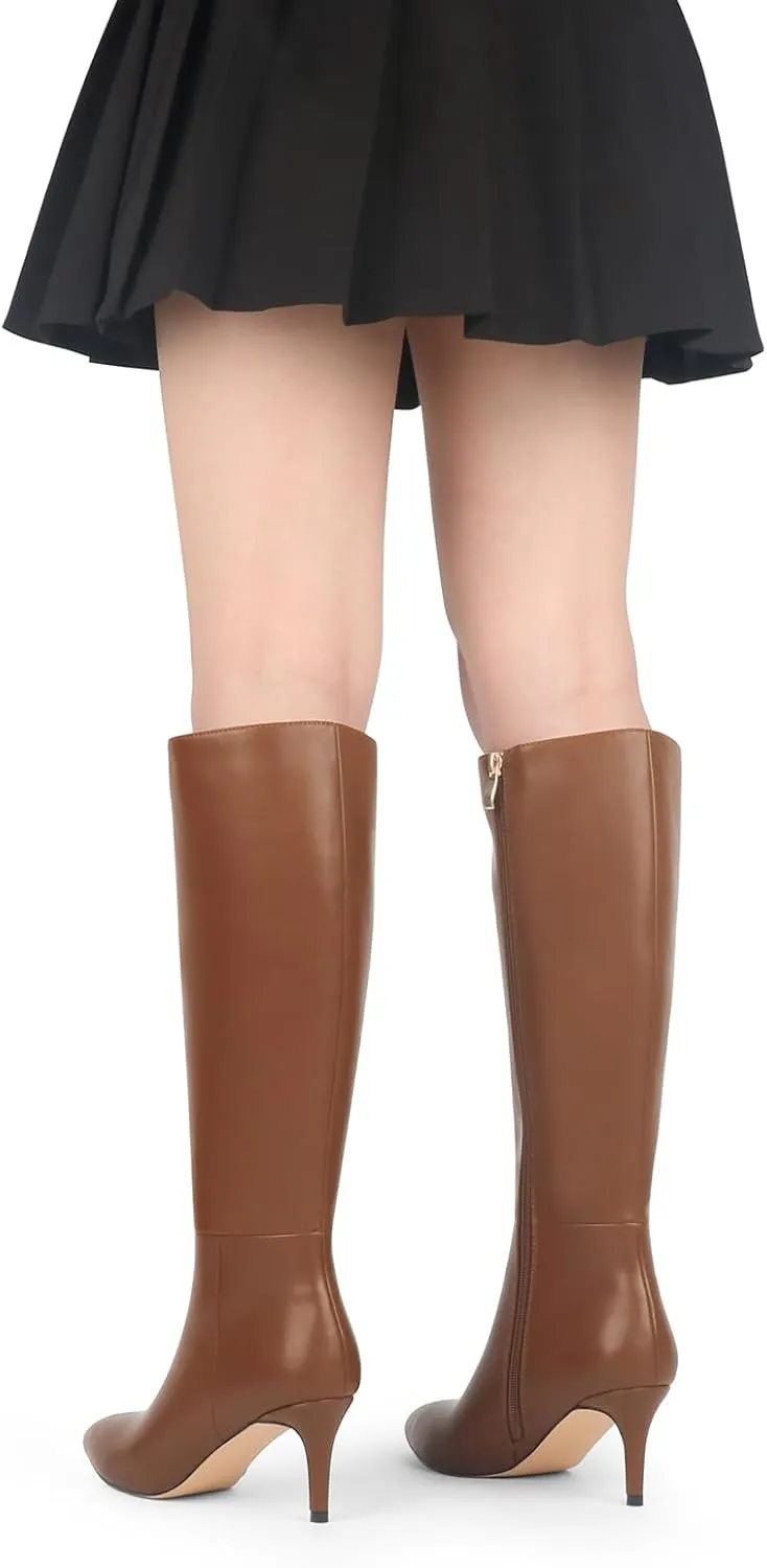 JOY IN LOVE Women's Knee High Tall Boots 2.75" Stiletto Heel Pointed Toe Zipper Boots