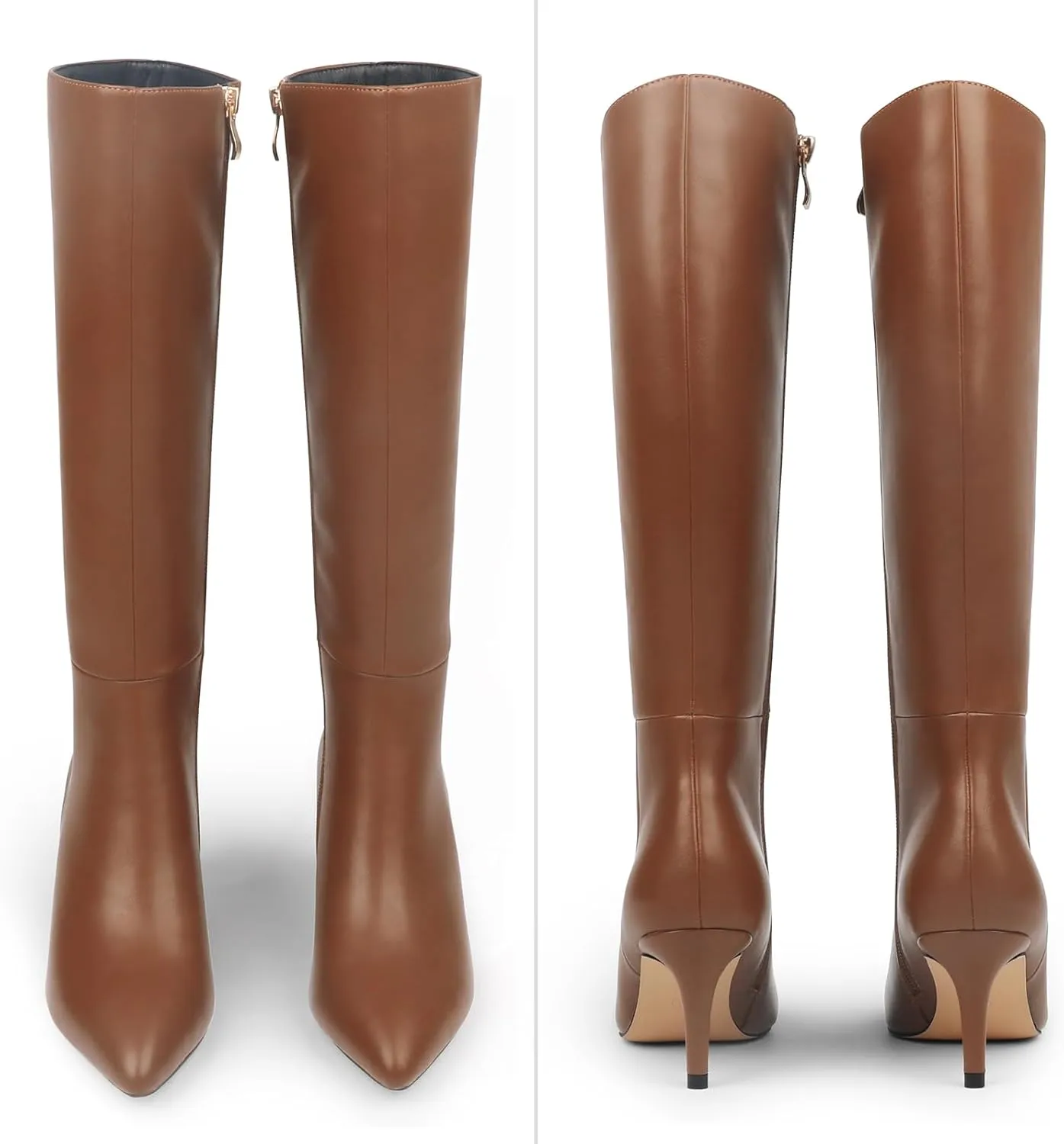 JOY IN LOVE Women's Knee High Tall Boots 2.75" Stiletto Heel Pointed Toe Zipper Boots