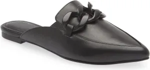 Juliet Holy Womens Mules Flats Pointed Toe Backless Loafers Slip on Metal Chain Slides