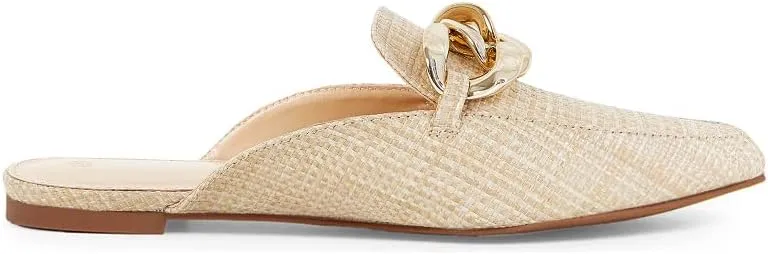 Juliet Holy Womens Mules Flats Pointed Toe Backless Loafers Slip on Metal Chain Slides