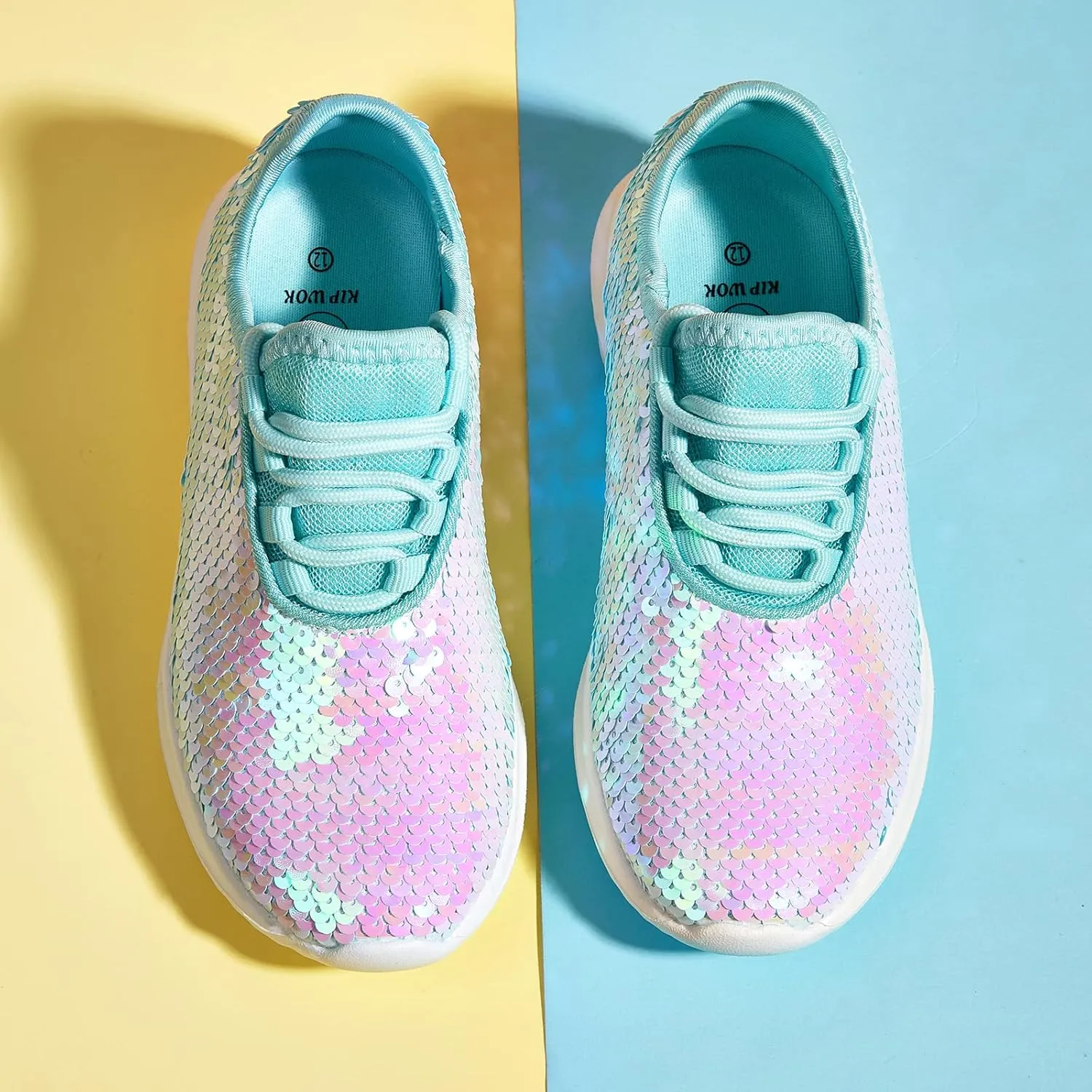 K KIP WOK Girls Glitter Sneakers Sparkle Slip On Walking Shoes for Kids/Children Breathable Running Sneakers