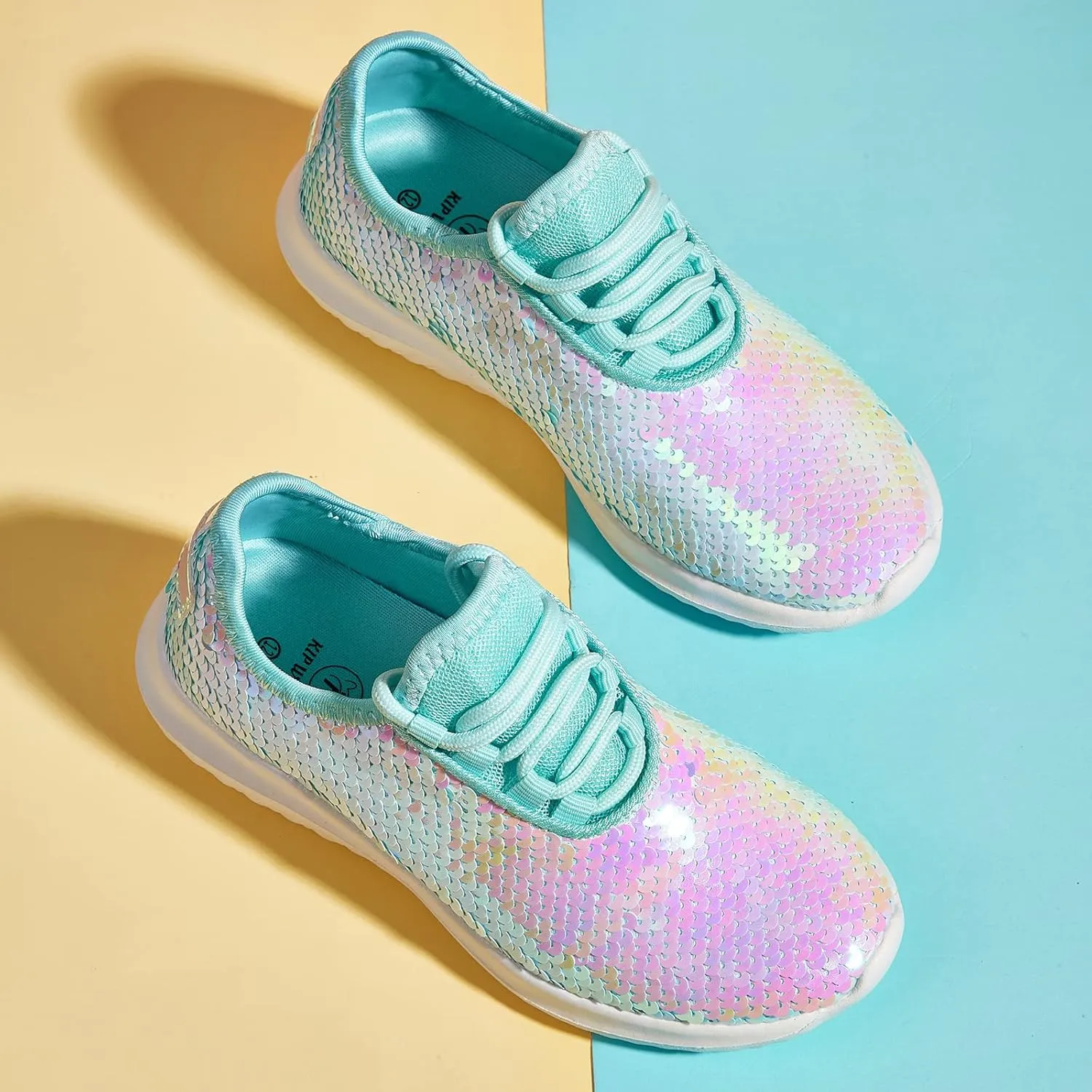 K KIP WOK Girls Glitter Sneakers Sparkle Slip On Walking Shoes for Kids/Children Breathable Running Sneakers