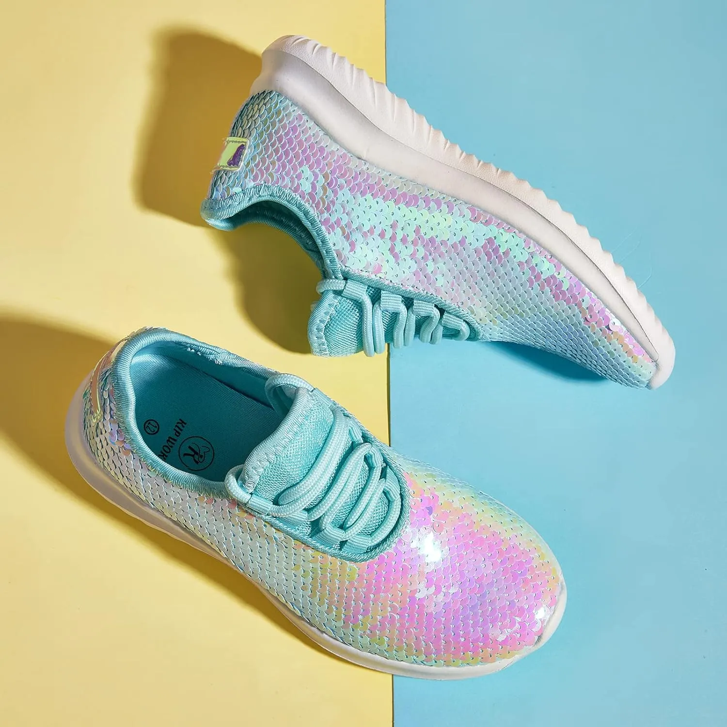 K KIP WOK Girls Glitter Sneakers Sparkle Slip On Walking Shoes for Kids/Children Breathable Running Sneakers