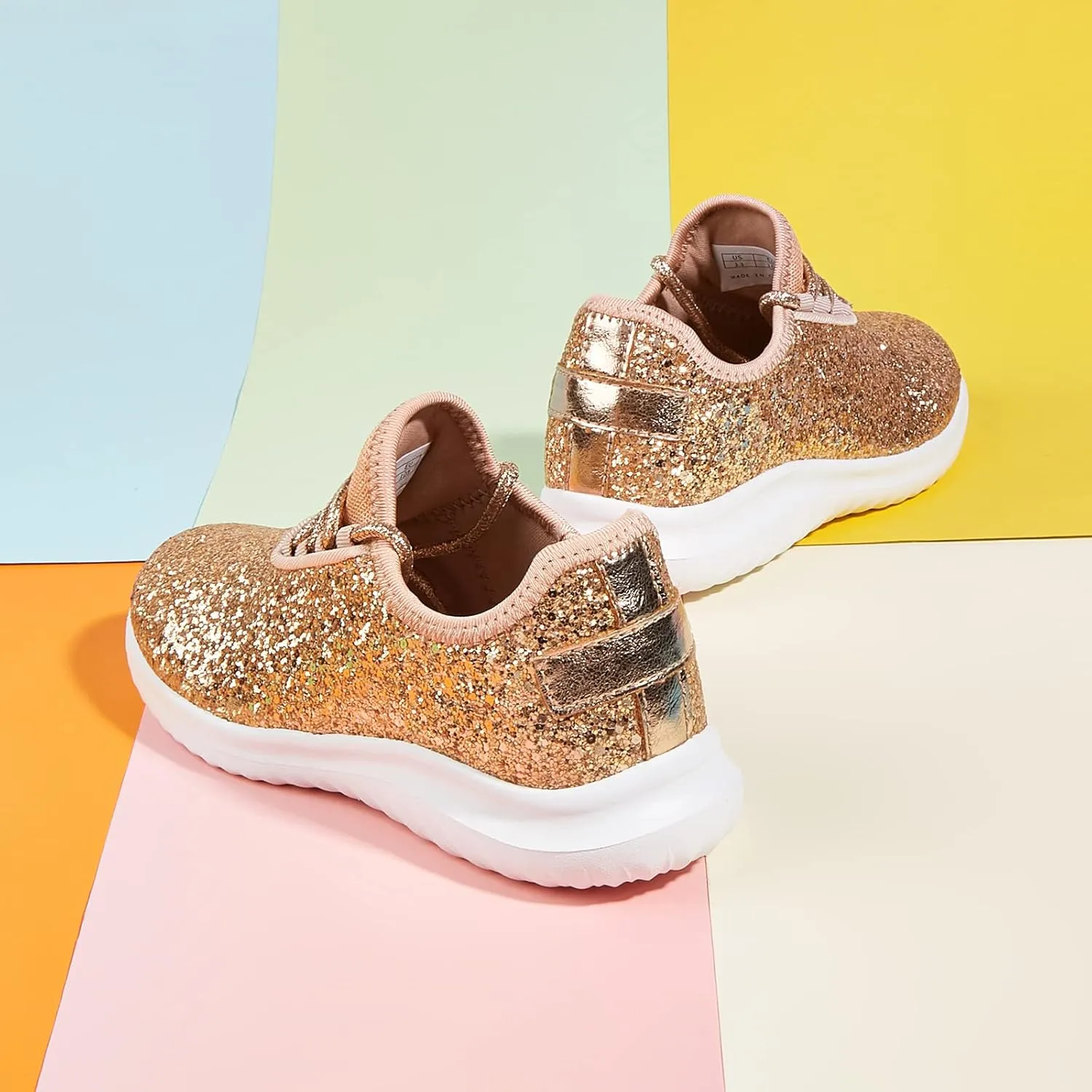 K KIP WOK Girls Glitter Sneakers Sparkle Slip On Walking Shoes for Kids/Children Breathable Running Sneakers