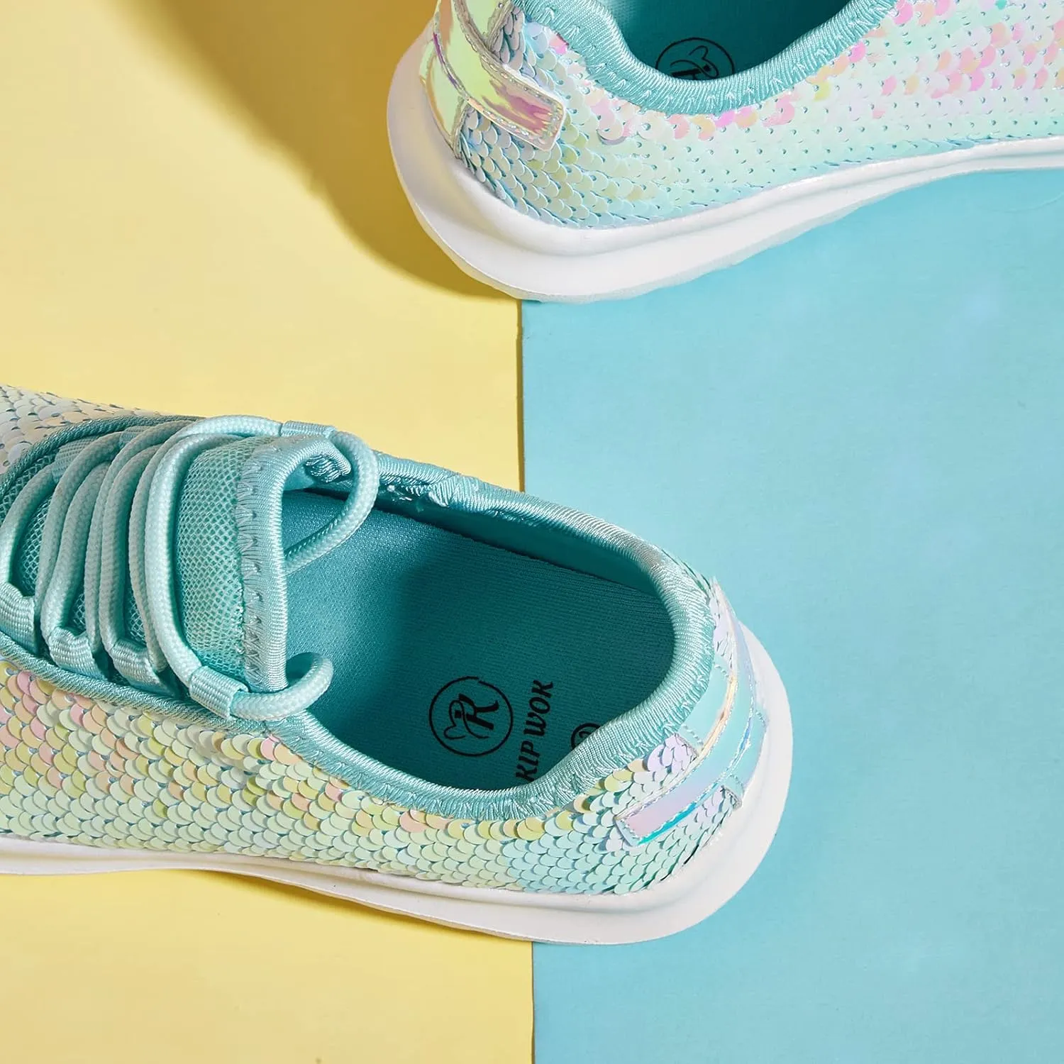 K KIP WOK Girls Glitter Sneakers Sparkle Slip On Walking Shoes for Kids/Children Breathable Running Sneakers