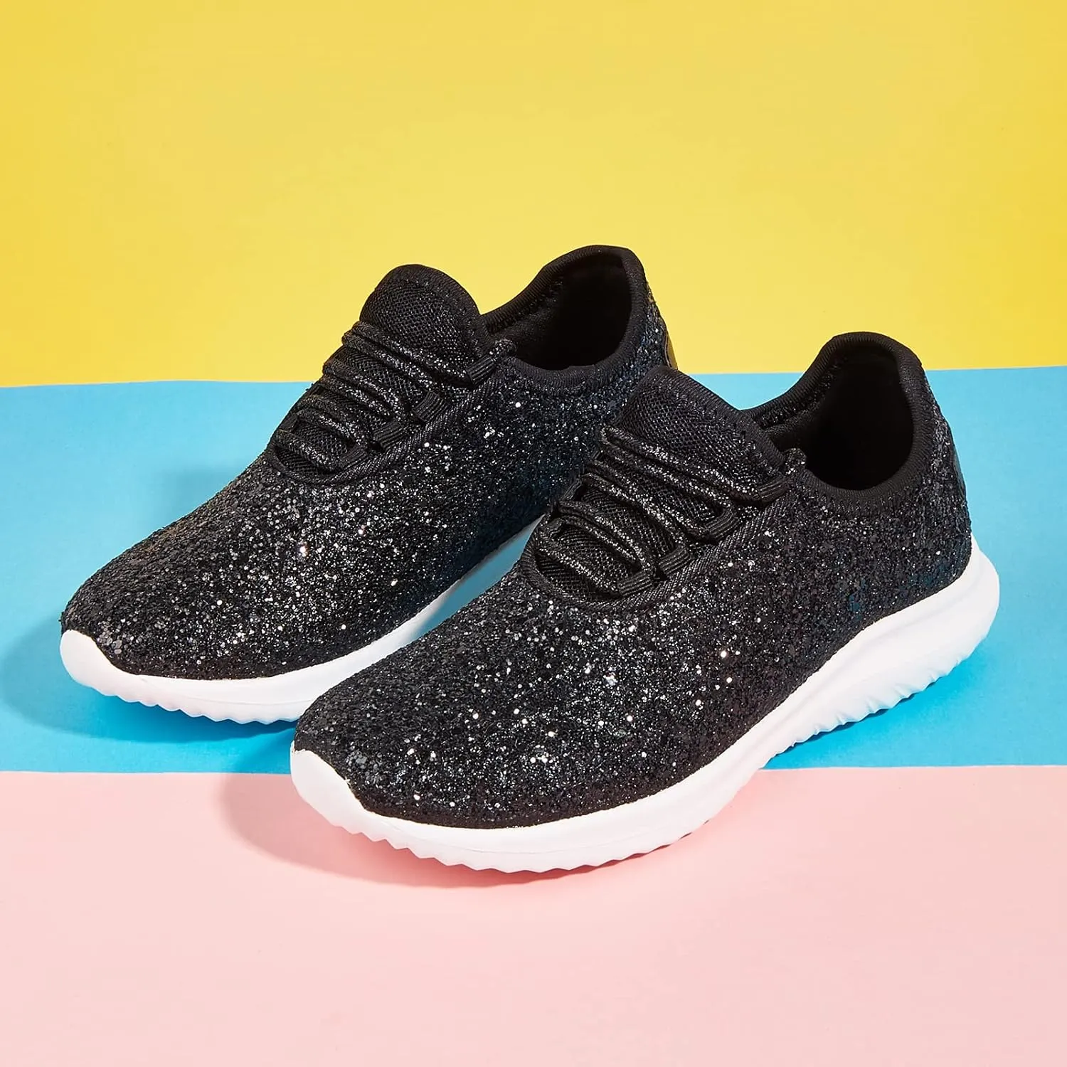 K KIP WOK Girls Glitter Sneakers Sparkle Slip On Walking Shoes for Kids/Children Breathable Running Sneakers