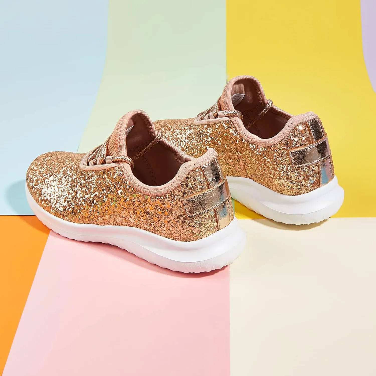 K KIP WOK Girls Glitter Sneakers Sparkle Slip On Walking Shoes for Kids/Children Breathable Running Sneakers