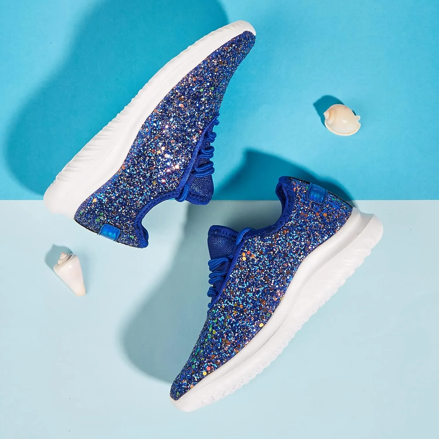 K KIP WOK Girls Glitter Sneakers Sparkle Slip On Walking Shoes for Kids/Children Breathable Running Sneakers