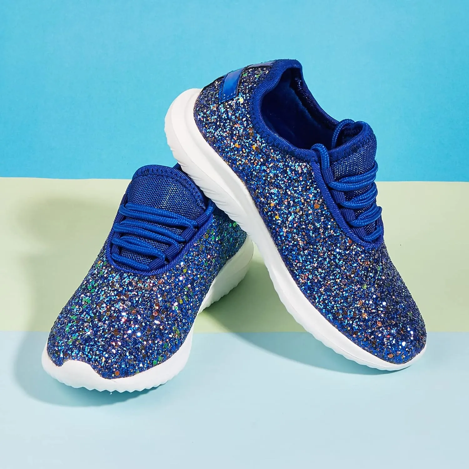 K KIP WOK Girls Glitter Sneakers Sparkle Slip On Walking Shoes for Kids/Children Breathable Running Sneakers