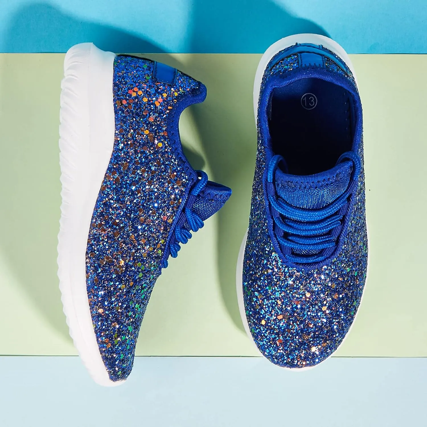K KIP WOK Girls Glitter Sneakers Sparkle Slip On Walking Shoes for Kids/Children Breathable Running Sneakers