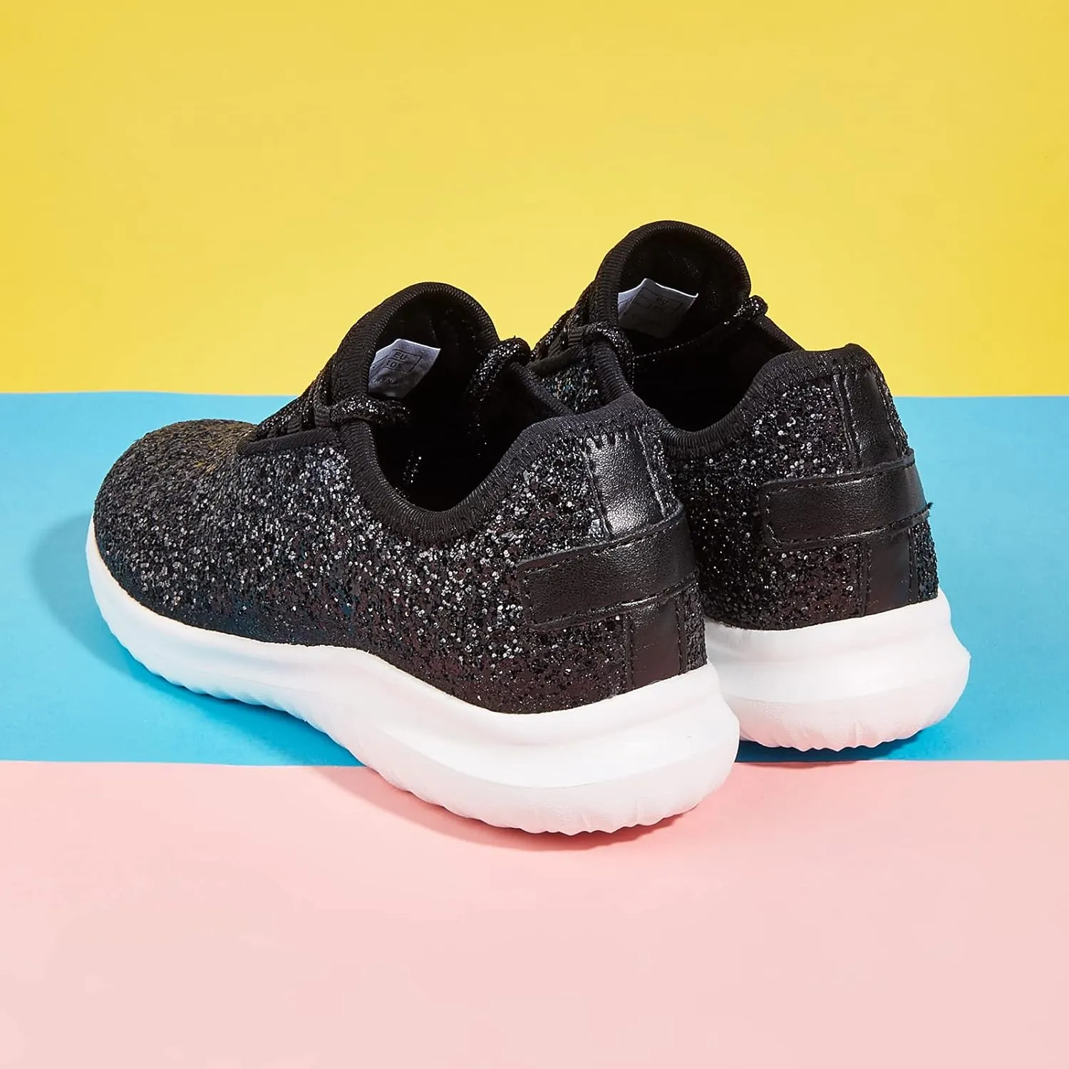 K KIP WOK Girls Glitter Sneakers Sparkle Slip On Walking Shoes for Kids/Children Breathable Running Sneakers