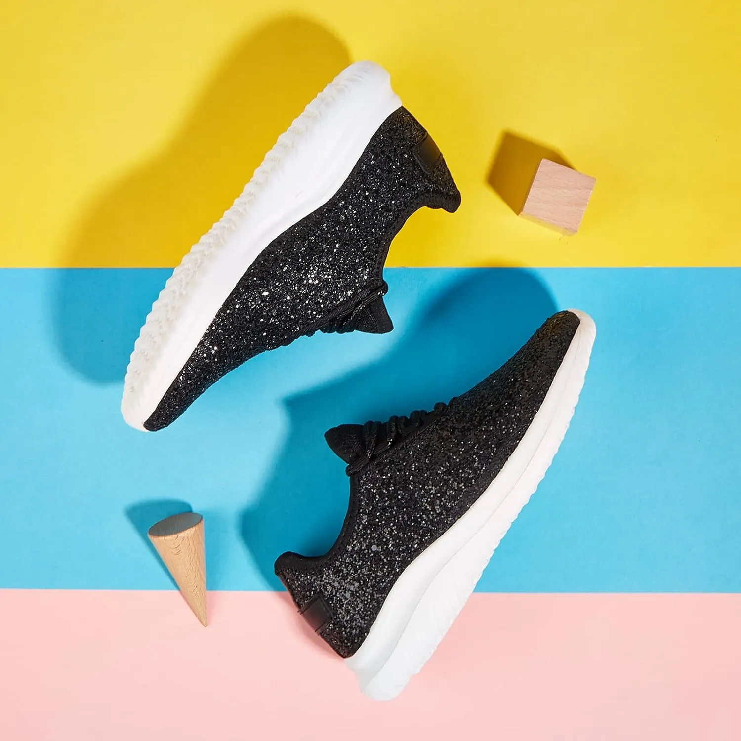 K KIP WOK Girls Glitter Sneakers Sparkle Slip On Walking Shoes for Kids/Children Breathable Running Sneakers