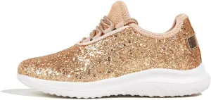 K KIP WOK Girls Glitter Sneakers Sparkle Slip On Walking Shoes for Kids/Children Breathable Running Sneakers