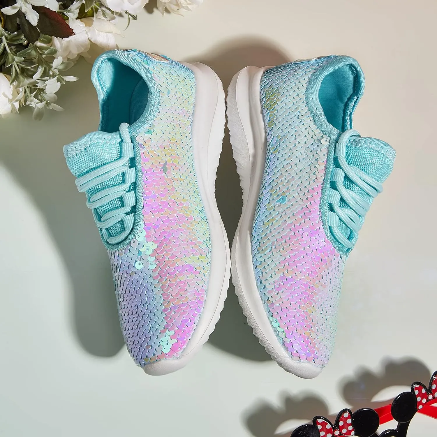 K KIP WOK Girls Glitter Sneakers Sparkle Slip On Walking Shoes for Kids/Children Breathable Running Sneakers